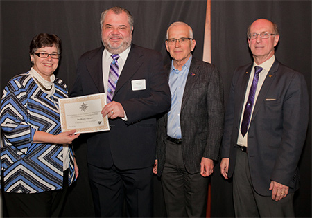 From left: UW President Ana Mari Cauce, UW Tacoma Assistant Professor Paulo Barreto, UW Provost Gerald Baldasty, UW Graduate School Dean David Eaton at 2017 Latinx Faculty Recognition Event