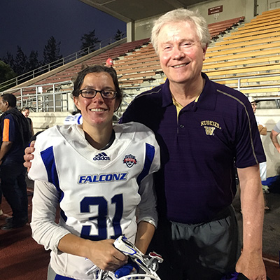 UW Tacoma student Ashley Young, at left, with Sports Enterprise Management executive director Stan Emert.