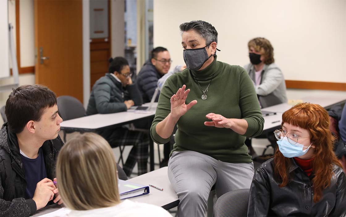 Dr. Chris Demaske, Culture, Arts & Communication, teaching a class on first amendment law at UW Tacoma.