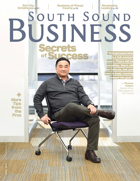 Cover of South Sound Business April 2019 issue, featuring UW Tacoma's Thomas Kuljam