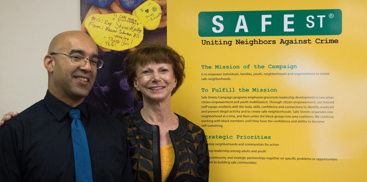 Wes Carter, '15 (left) and Priscilla Lisicich of Safe Streets.