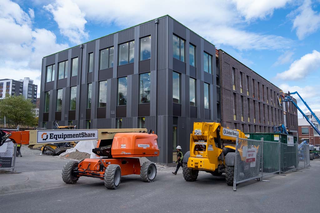 View of Milgard Hall on UW Tacoma campus, construction nearing completion in September 2022.