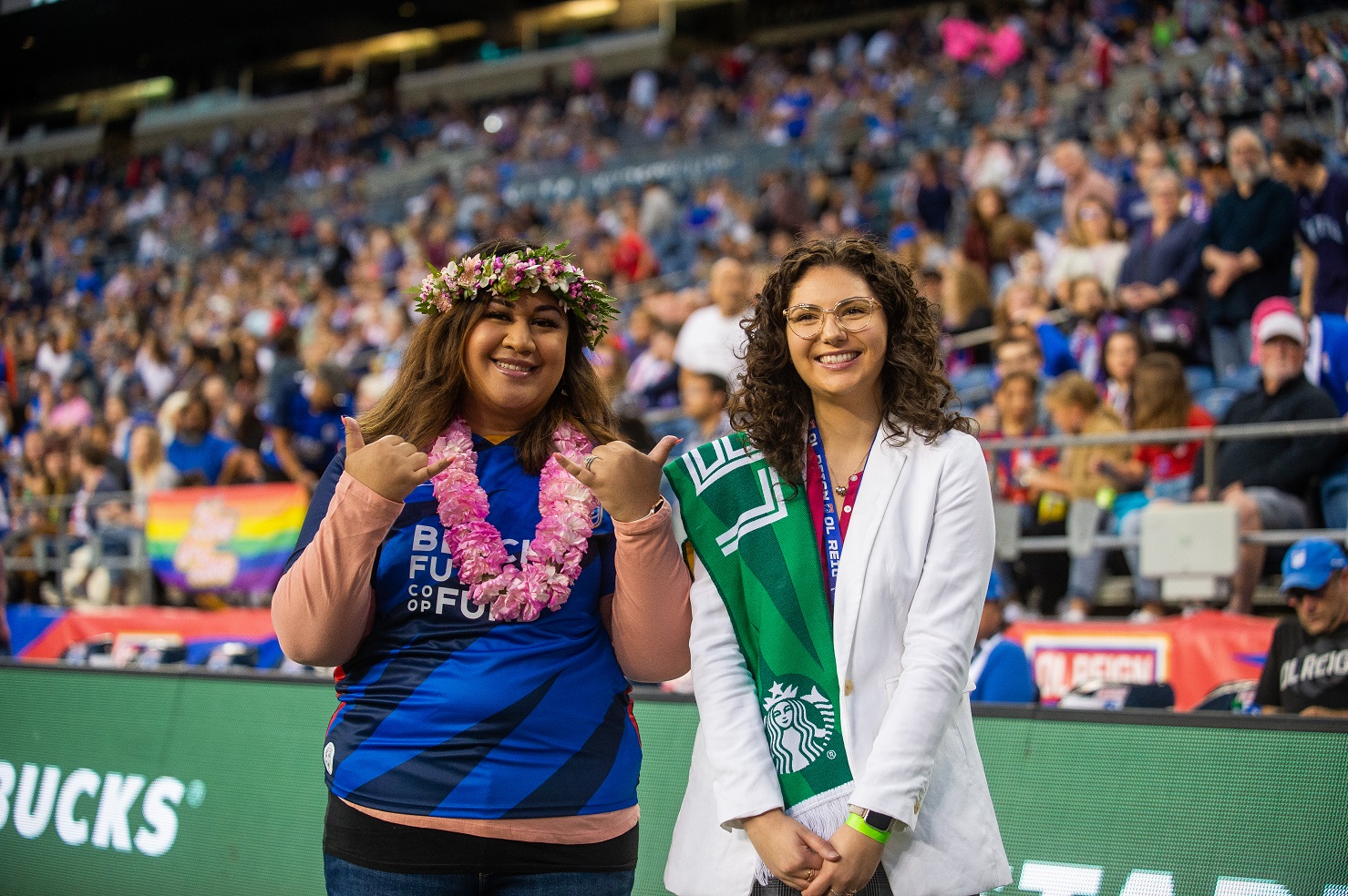 Madilyn Pawlowski stands on Lumenfield for the Starbucks Legends partnership with OL Reign