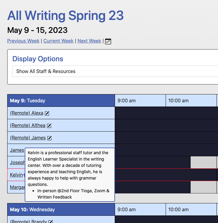 image of tutor biography on schedule