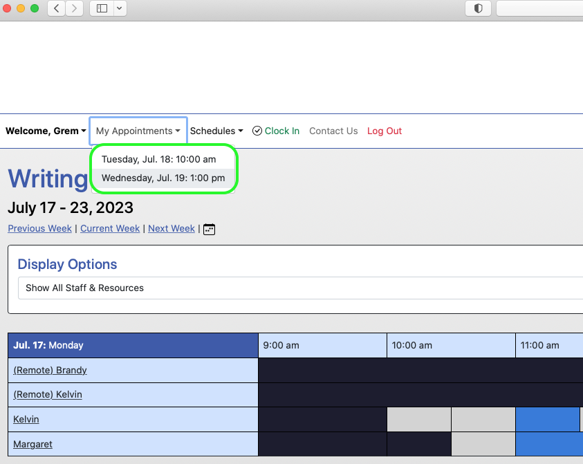 image showing how to choose between two booked appointments to attach file