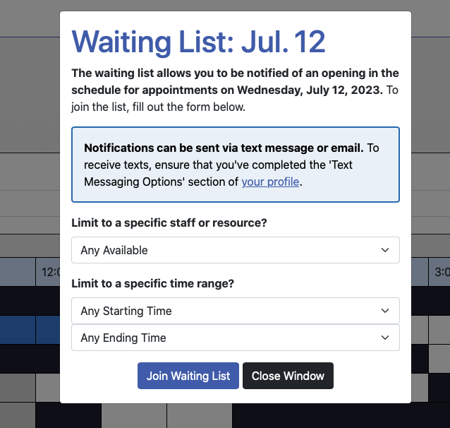 image of wait list menu