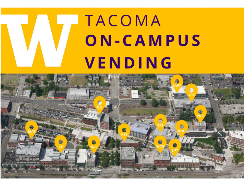 UW Tacoma campus map with vending locations