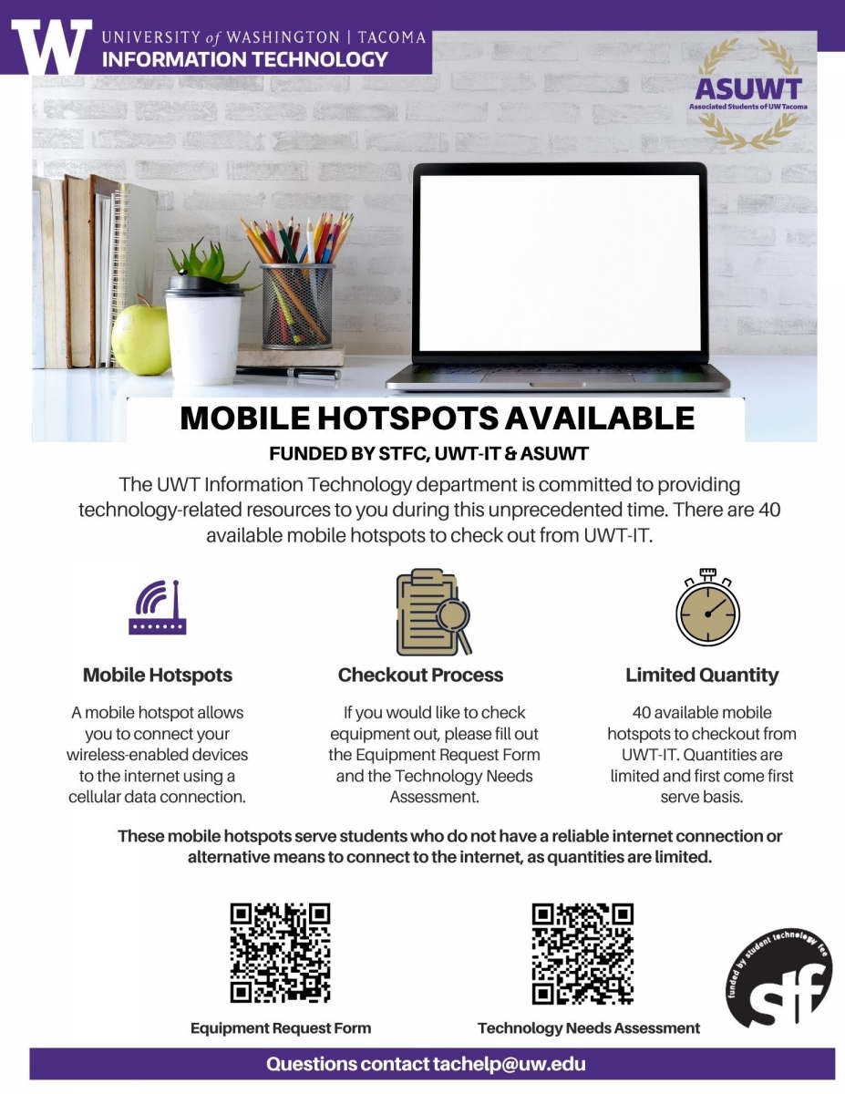 Flyer showing mobile hotspot checkout at UW Tacoma