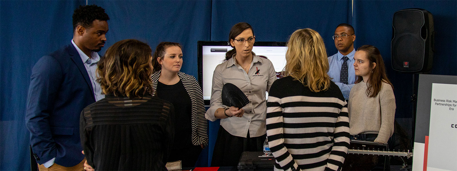 The team from Corvus Security makes its pitch at the 2019 VIBE Business Plan Competition. At center is Maxine Filcher.