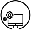 icon for Computer Science & Systems with a computer and gears enclosed in a circle